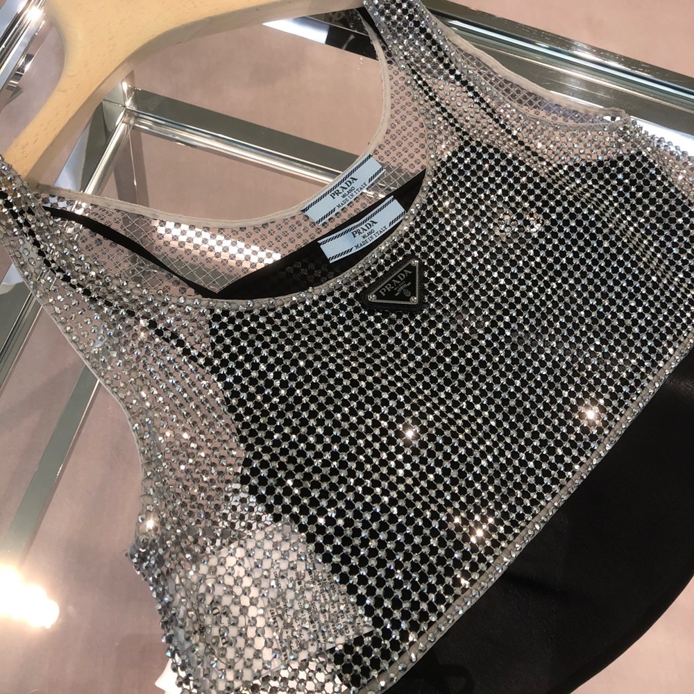 COPY - Rhinestone Embroidered Mesh Top Women Crystal